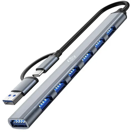 Хаб (разветвитель) Digma DHUB-7USB-AC-3.0, серебристый