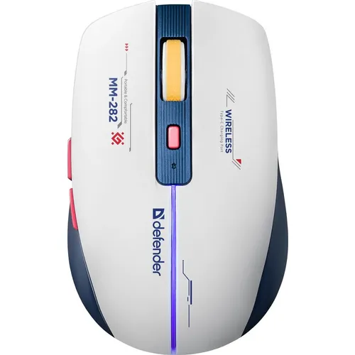 Мышь беспроводная Defender Dila MM-282, игровая, радио, оптическая, USB, 1800dpi, белый и синий [52282]