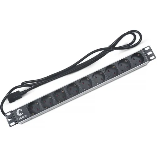 Блок распределения питания CABEUS PDU-9P-2IEC, горизонт.размещ., SchukoХ9, Тип вход. тока 10A, 2м