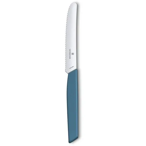 Нож кухонный Victorinox Swiss Modern, столовый, для томатов, 110мм, заточка серрейтор, стальной, синий [6.9006.11w2]