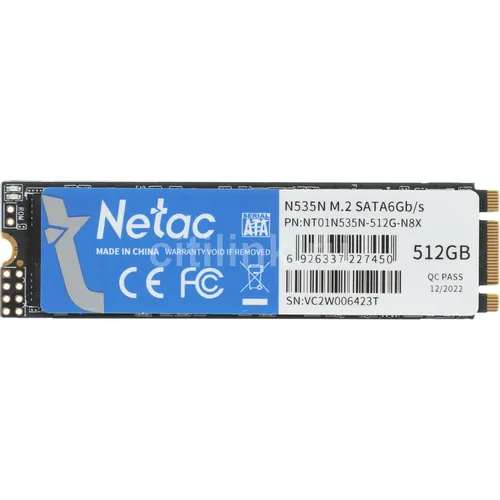 SSD накопитель NETAC N535N NT01N535N-512G-N8X 512ГБ, M.2 2280, SATA III, M.2