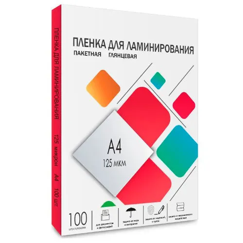 Пленка для ламинирования HELEOS LPA4-125, 125мкм, 216х303 мм, 100шт., глянцевая, A4