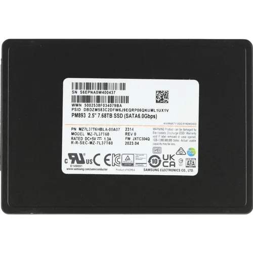 SSD накопитель Samsung PM893 MZ7L37T6HBLA-00A07 7.68ТБ, 2.5", SATA III, SATA, oem