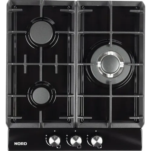 Газовая варочная панель Nord HS 4532 B, 3 конфорки, закаленное стекло, черный