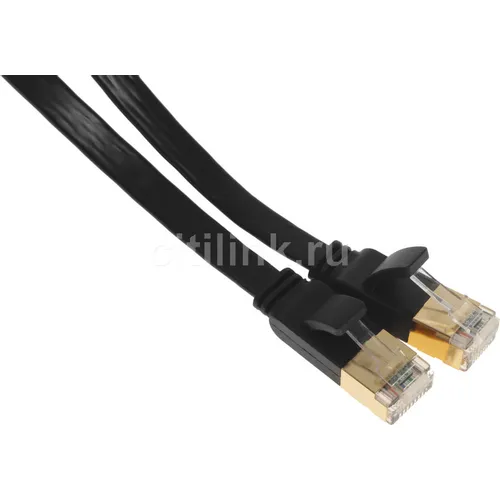 Патч-корд UGREEN NW106 литой (molded), FTP, кат.7, 2м, 4 пары, 32AWG, медь, многожильный, черный