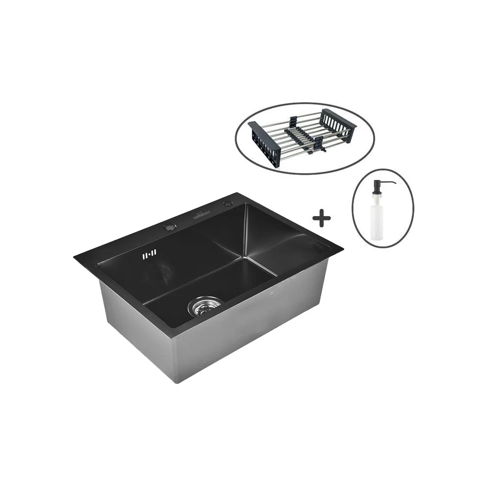 Кухонная мойка WISENT ws36050b с pvd покрытием (60x50 см) с раздвижным коландером и дозатором WS36050B/WGER019B/W405B/W302644B