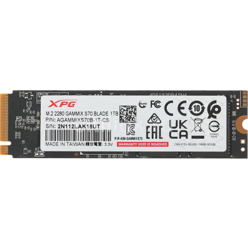 SSD накопитель A-Data XPG Gammix S70 Blade AGAMMIXS70B-1T-CS 1ТБ, M.2 2280, PCIe 4.0 x4, NVMe, M.2