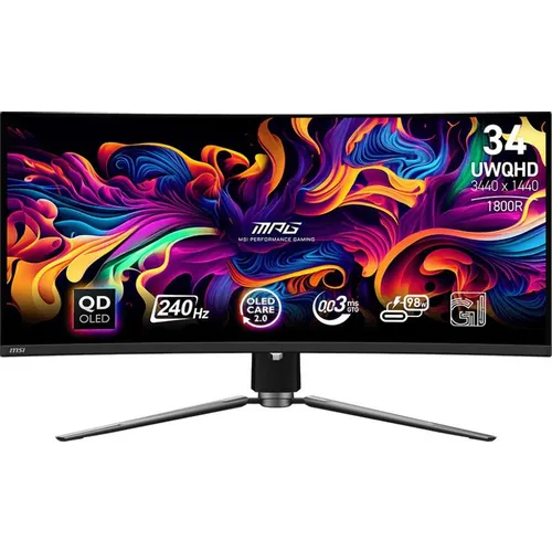 34" Монитор MSI MPG 341CQPX, 3440x1440, QD OLED, 240Гц, 2хHDMI, 1хDP, изогнутый, черный [9s6-3dd04t-036]