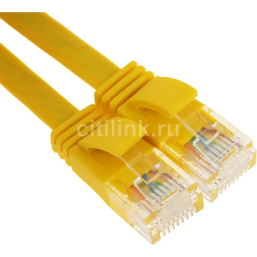 Патч-корд Flat литой (molded), кат.5E, 7.5м, многожильный, 1 шт, желтый, плоский (flat)