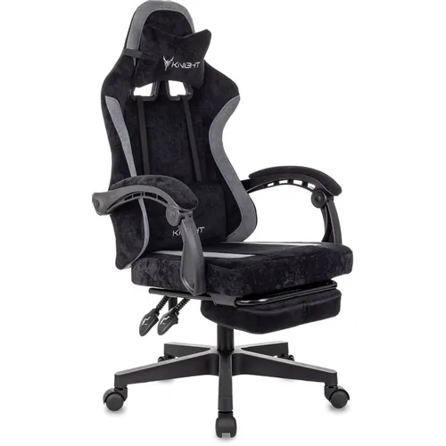 Кресло игровое KNIGHT Nitro, ткань, до 120кг, фиксированные подлокотники, черный/серый