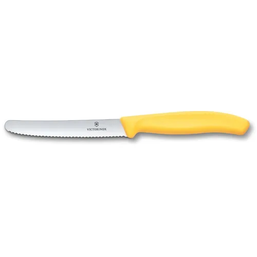 Нож кухонный Victorinox Swiss Classic, столовый, для овощей, 110мм, заточка серрейтор, стальной, желтый [6.7838.c1]