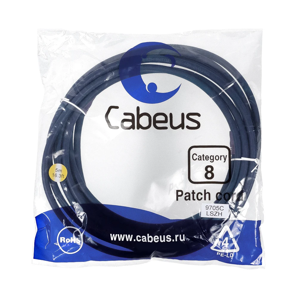 Экранированный патч-корд Cabeus PC-SSTP-RJ45-Cat.8-5m-LSZH