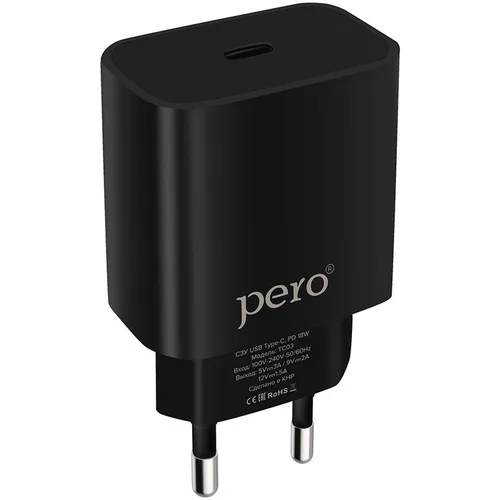 Сетевое зарядное устройство PERO TC03, USB-C, 18Вт, 3A, черный [тс03blpd]