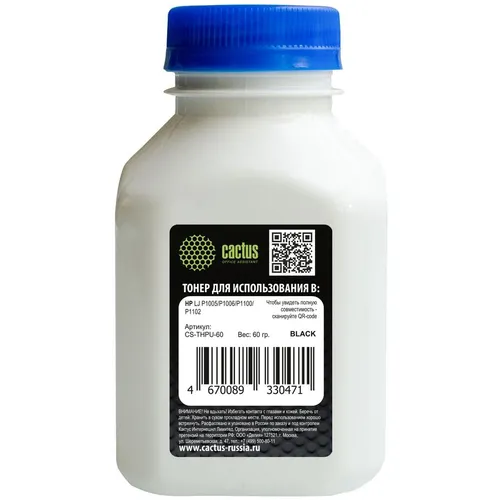 Тонер Cactus CS-THPU-60, для HP, картриджей CB435/CE285ACF283A/CF244A (для совместимых картриджей), черный, 60грамм, флакон
