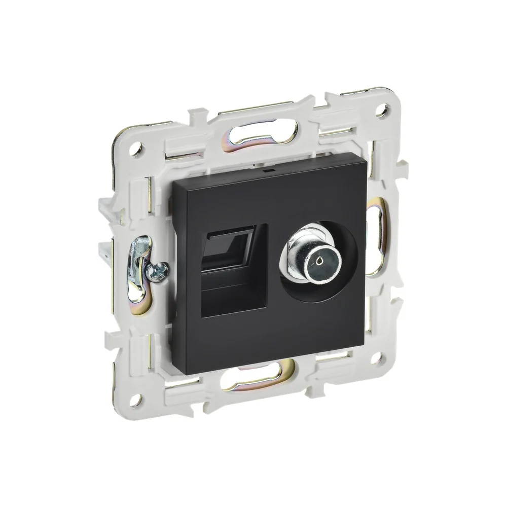 Двойная розетка IEK SKANDY TV+RJ45 кат.6E SK-A15Bl черный SK-AK20-2-K02