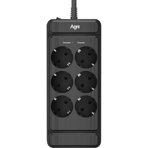 Сетевой фильтр AGNI TP-FS6E, 5м, черный [tp-fs6e-5m-black]