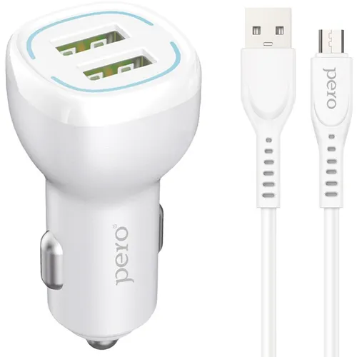 Автомобильное зарядное устройство PERO AC04, 2xUSB-A, microUSB, 12Вт, 2.4A, белый [aс04mcw]