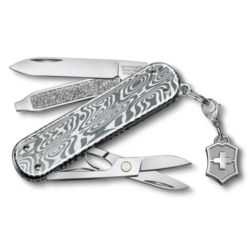 Складной нож Victorinox Classic Brilliant Damast, функций: 5, 58мм, серебристый, коробка подарочная [0.6221.34]