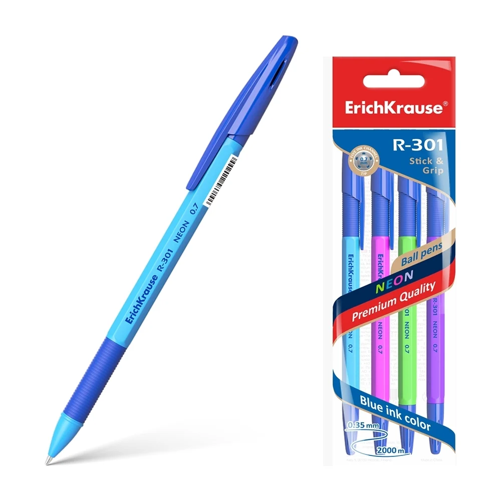 Набор шариковых ручек ErichKrause R-301 Stick&Grip Neon 42023
