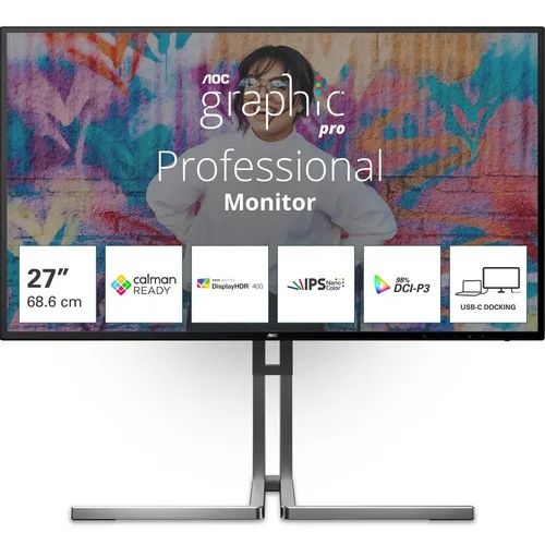 27" Монитор AOC U27U3CV, 3840x2160, NANO IPS, 2хHDMI, 1хDP, черный и серебристый
