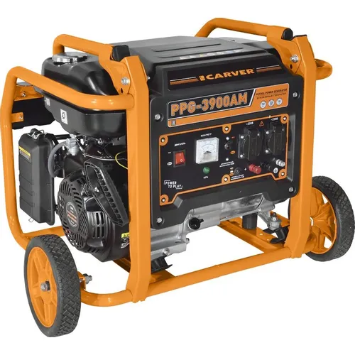 Бензиновый генератор CARVER PPG- 3900AM, 220/12 В, 2.8кВт, на колёсах [01.020.00027]