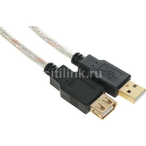 Кабель-удлинитель USB2.0 NingBo USB A(m) - USB A(f), GOLD , 1.8м, прозрачный