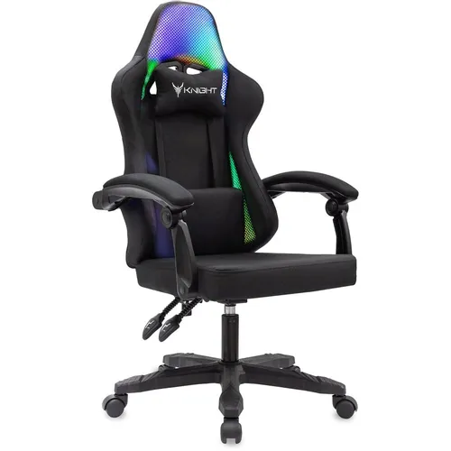 Кресло игровое KNIGHT Wolf RGB, ткань, до 120кг, шарнирные подлокотники, черный