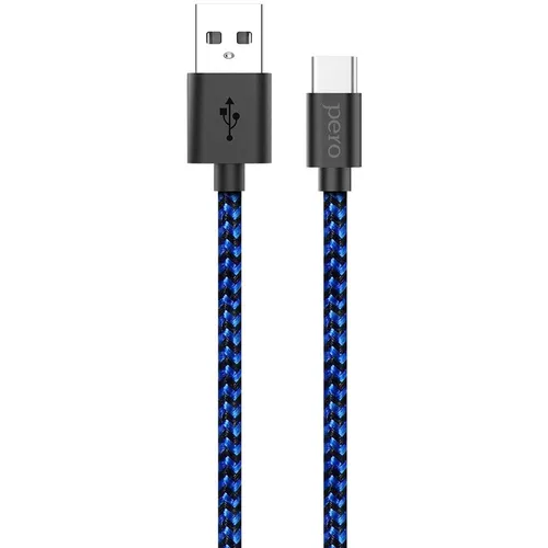 Кабель PERO DC-04, USB Type-C (m) - USB (m), синий / черный [prdc-04tc1mbb]