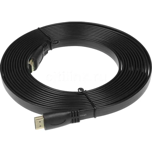 Кабель аудио-видео High Speed ver.1.4 Flat, HDMI (m) - HDMI (m), ver 1.4, 5м, GOLD, FLAT, черный