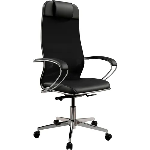 Кресло МЕТТА ErgoLife Comfort, сетка/экокожа, до 150кг, синхромеханизм, фиксированные подлокотники, черный/черный