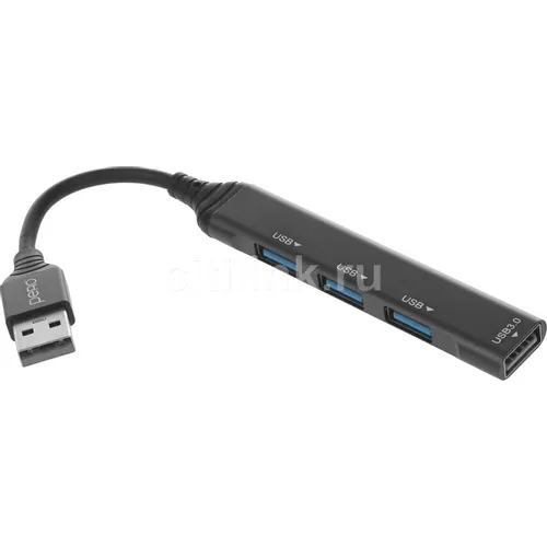 Адаптер PERO MH01, USB A (m) - USB-A (f)/3хUSB-A (f), 0.195м, серый