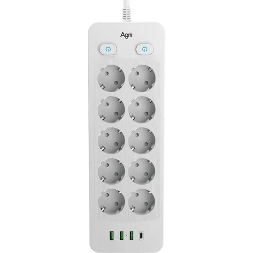 Сетевой фильтр AGNI TP-FO4U10E-С, 2м, белый [tp-fo4u10e-с-2m-white]