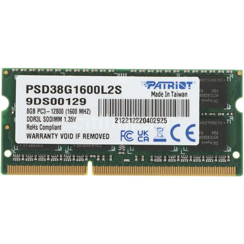 Оперативная память Patriot PSD38G1600L2S DDR3L - 1x 8ГБ 1600МГц, для ноутбуков (SO-DIMM), Ret