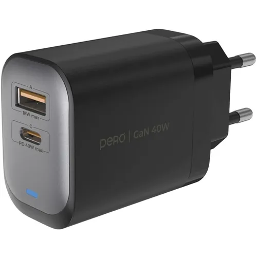 Сетевое зарядное устройство PERO ТС28, USB-A, USB-C, 40Вт, 3A, серый [тс28gr]