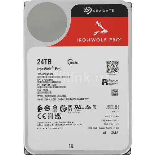 Жесткий диск Seagate Ironwolf Pro ST24000NT002, 24ТБ, HDD, SATA III, 3.5"
