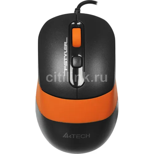 Мышь проводная A4TECH Fstyler FM10, оптическая, USB, 1600dpi, черный и оранжевый [fm10 orange]