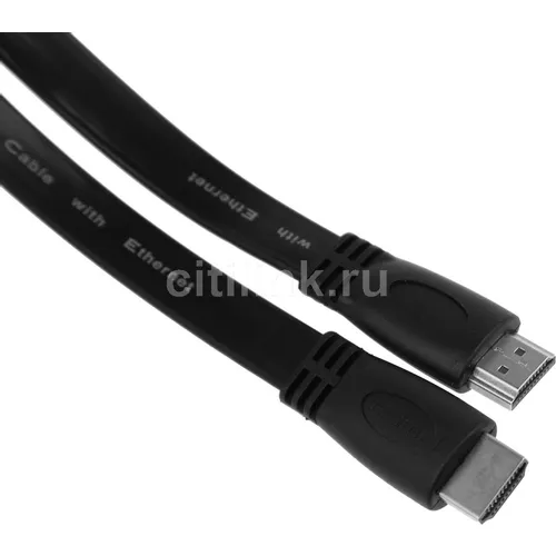 Кабель аудио-видео High Speed ver.1.4 Flat, HDMI (m) - HDMI (m), ver 1.4, 2м, FLAT, черный
