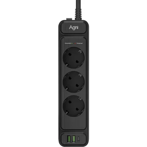 Сетевой фильтр AGNI TP-FS3U3E-PD, 5м, черный [tp-fs3u3e-pd-5m-black]