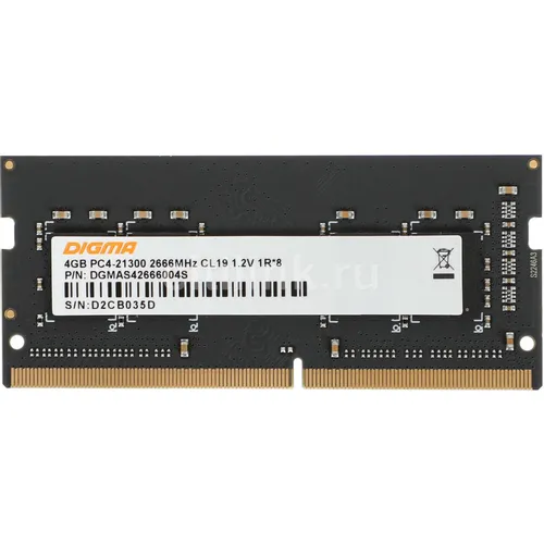 Оперативная память Digma DGMAS42666004S DDR4 - 1x 4ГБ 2666МГц, для ноутбуков (SO-DIMM), Ret