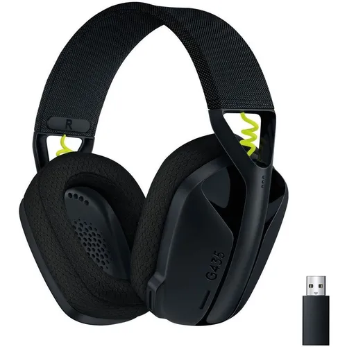 Гарнитура игровая Logitech G435, для компьютера и игровых консолей, накладные, Bluetooth/радио, черный / желтый [981-001053]