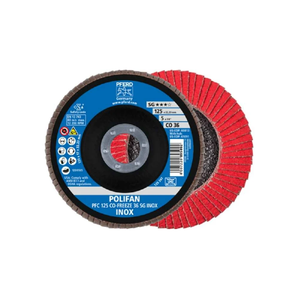 Шлифовальный лепестковый круг PFERD PFC 125 CO-FREEZE 36 SG INOX 67712536