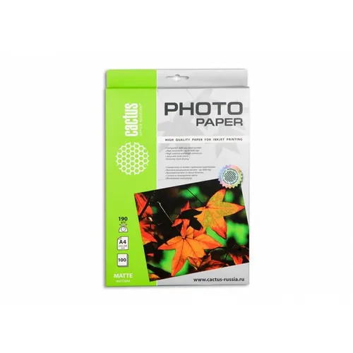 Фотобумага Cactus CS-MA4190100, A4, для струйной печати, 100л, 190г/м2, белый, покрытие матовое