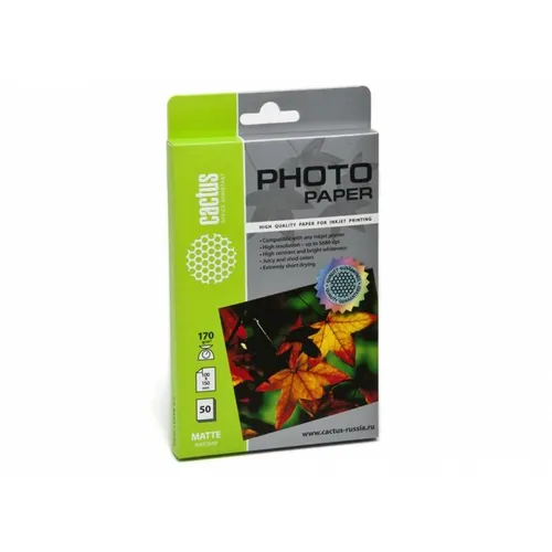 Фотобумага Cactus CS-MA617050, A6, для струйной печати, 50л, 170г/м2, белый, покрытие матовое