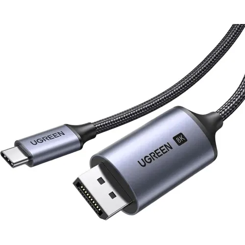 Кабель UGREEN CM556, USB Type-C (m) (прямой) - DisplayPort (m) (прямой), ферритовый фильтр , круглое, 2м, коробка, серый [25158]
