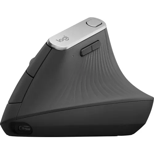 Мышь беспроводная Logitech MX Vertical, Bluetooth/Радио, вертикальная, оптическая, USB, 4000dpi, черный и серебристый [910-005449]