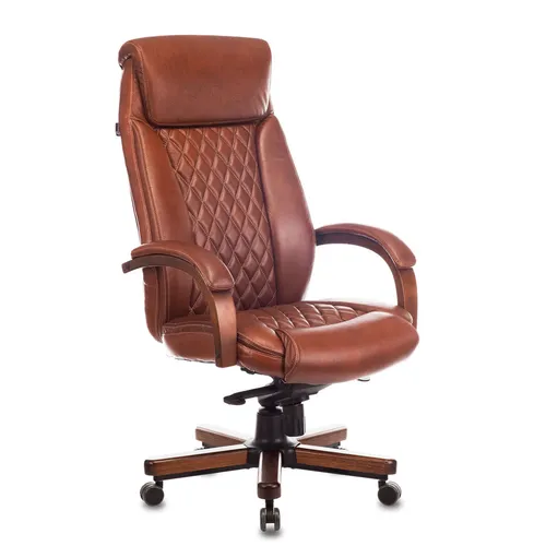 Кресло руководителя Бюрократ T-9924WALNUT, кожа, до 200кг, светло-коричневый