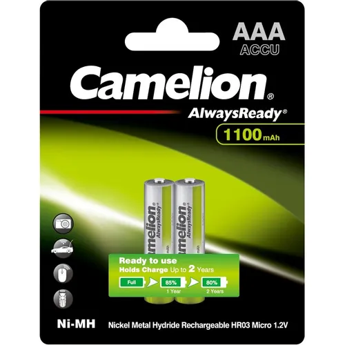 AAA Аккумуляторная батарейка CAMELION NH-AAA1100ARBP2, 2 шт. 1100мAч