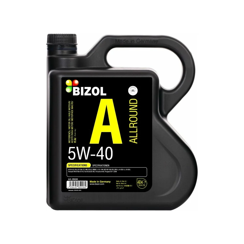 НС-синтетическое моторное масло Bizol Allround 5W-40, SN, A3/B4 85226