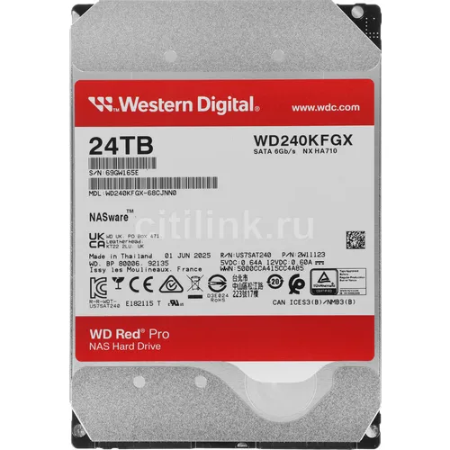 Жесткий диск WD Red Pro WD240KFGX, 24ТБ, HDD, SATA III, 3.5"
