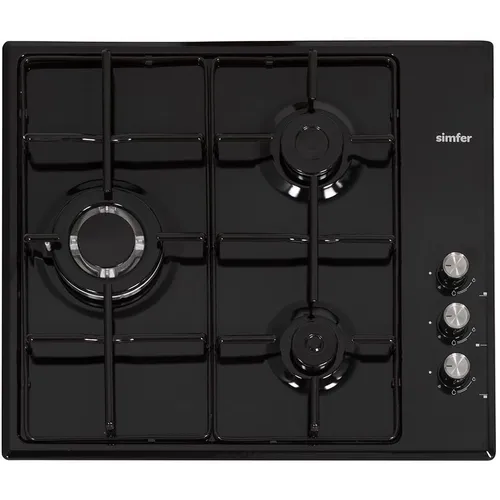 Газовая варочная панель Simfer H60Q35B022, 3 конфорки, эмалированная сталь, черный